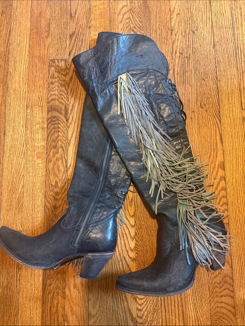 Junk Gypsy by Lane Over-the-Knee Fringe Western Boots - Black